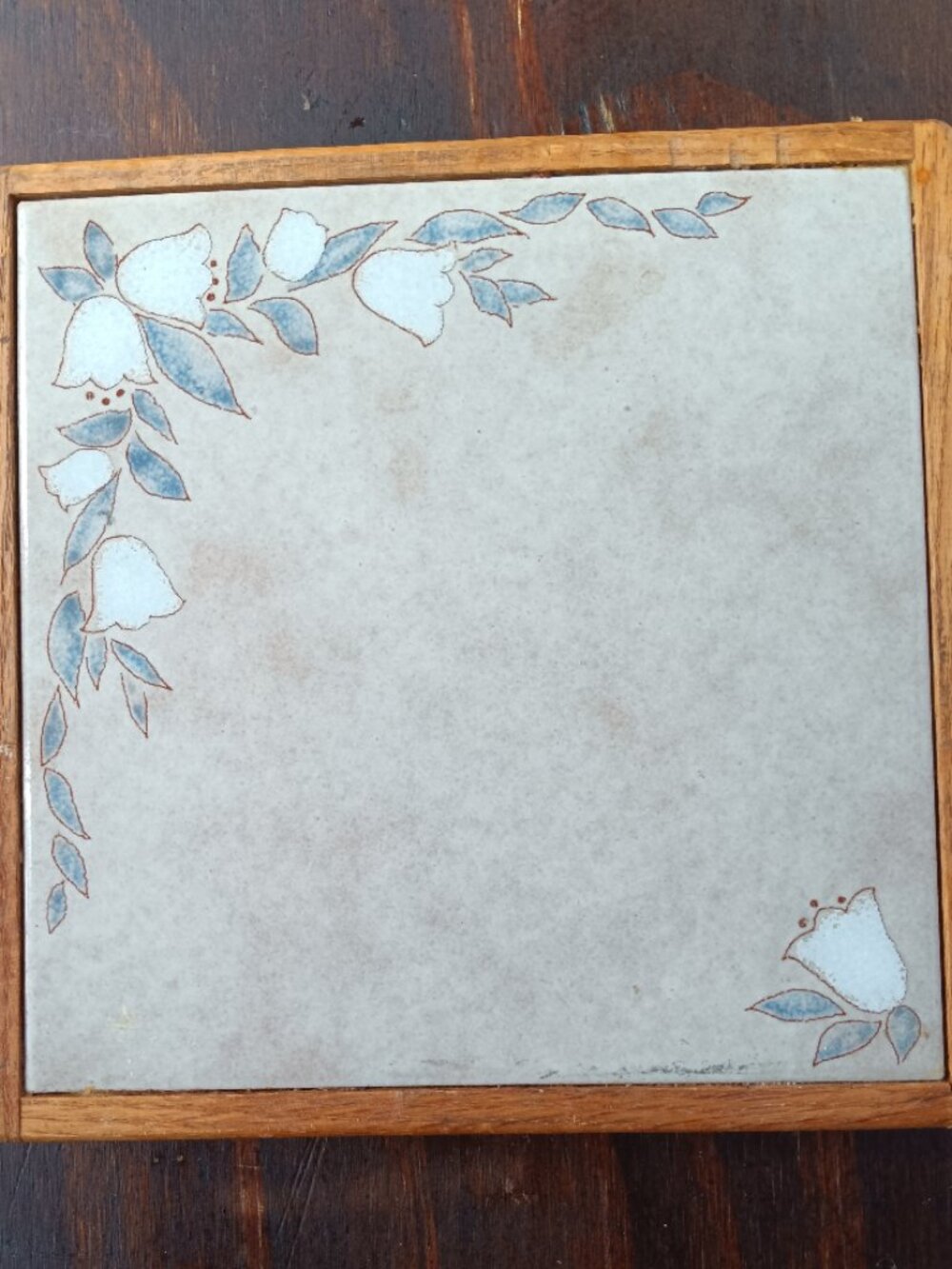Vintage Wood Framed Tile Footed Trivet